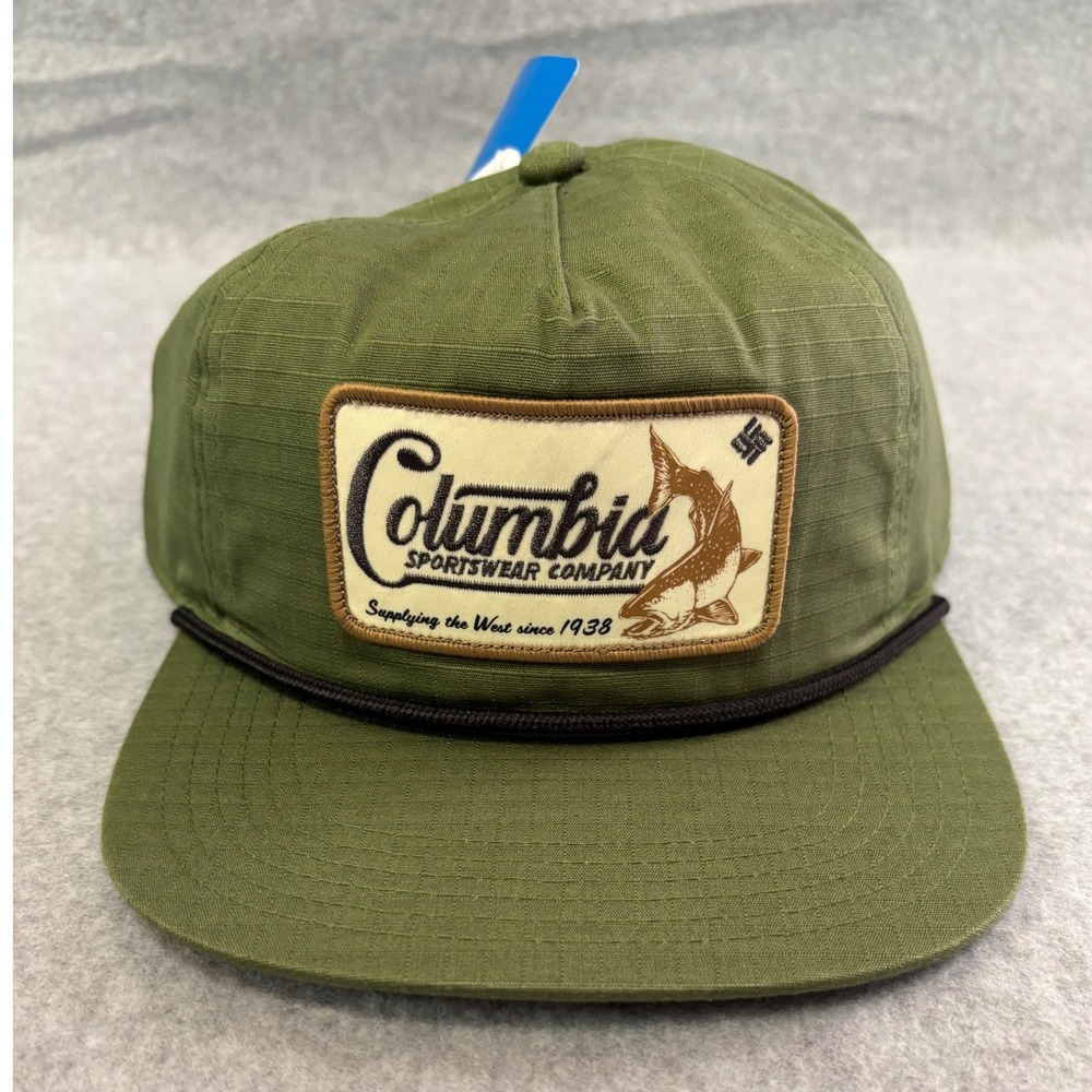 Columbia Sportswear Men Olive Green Ripstop Fish Patch Snapback Hat CS3469-352